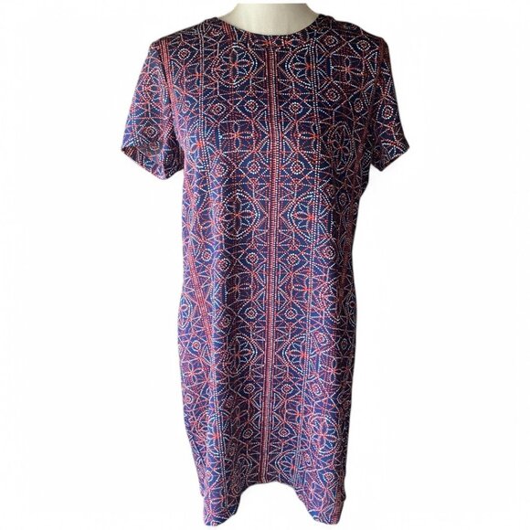 Adrienne Vittadini geometric print short sleeve knee length boho shift dress 10 - Picture 1 of 10
